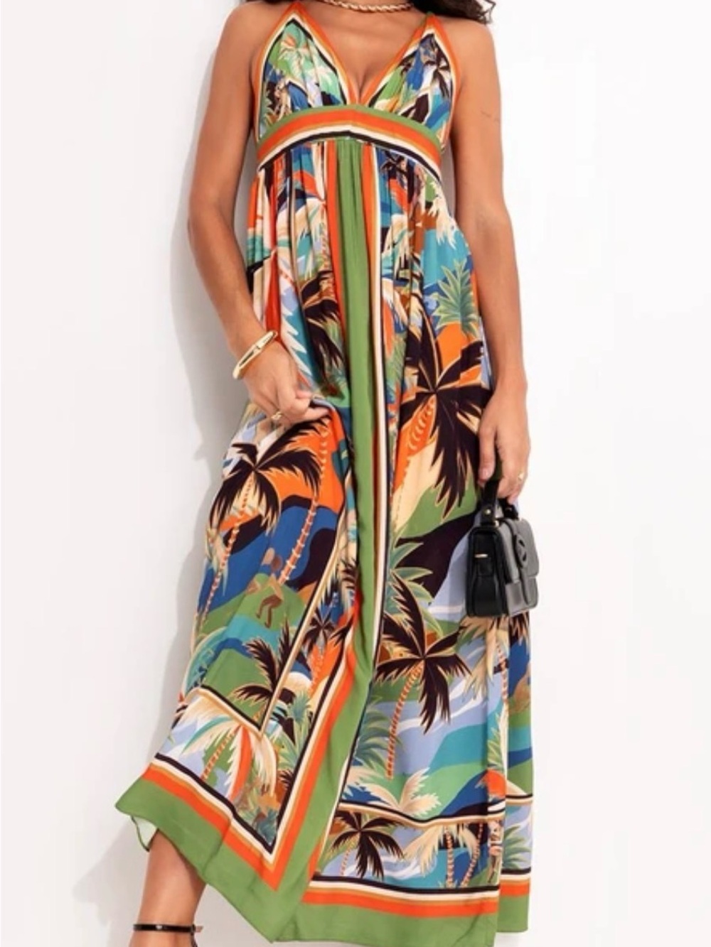 FARM Rio Tropical Palm Scarf Print Maxi Dress ResortWear Sz Small